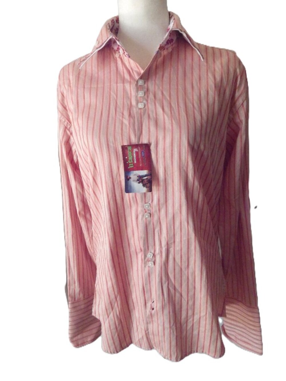 NWT Lanzo Couture Western Shirt/ Pink Stripes, Floral Collar/ Medium Men's